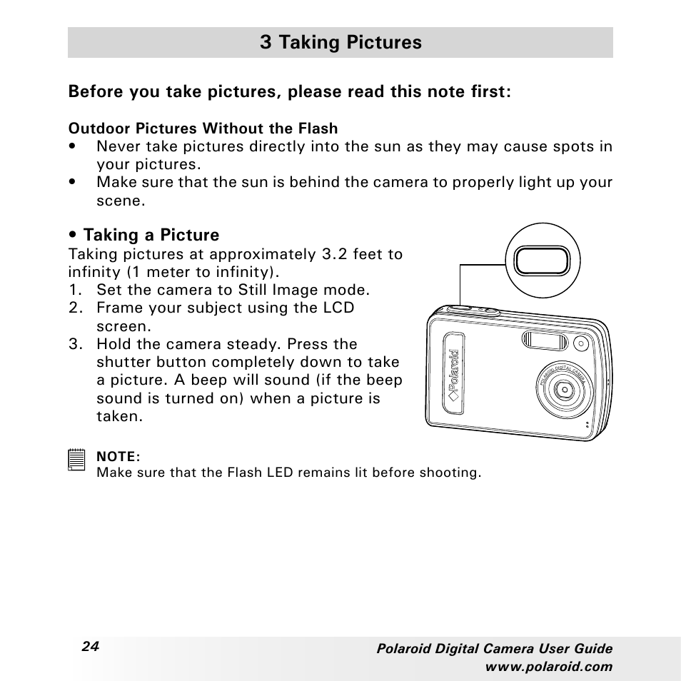 3 taking pictures, Taking a picture | Polaroid a310 User Manual | Page 24 / 78