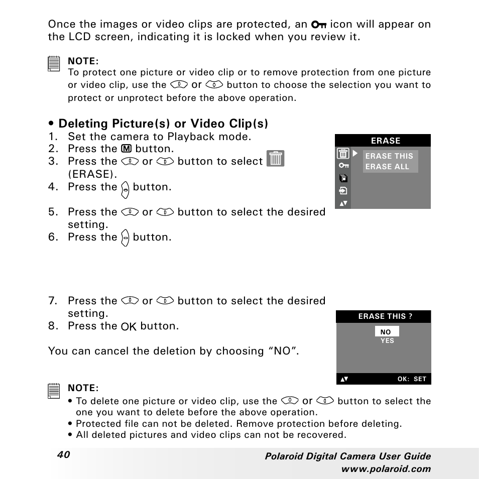 Deleting picture(s) or video clip(s) | Polaroid a310 User Manual | Page 40 / 78