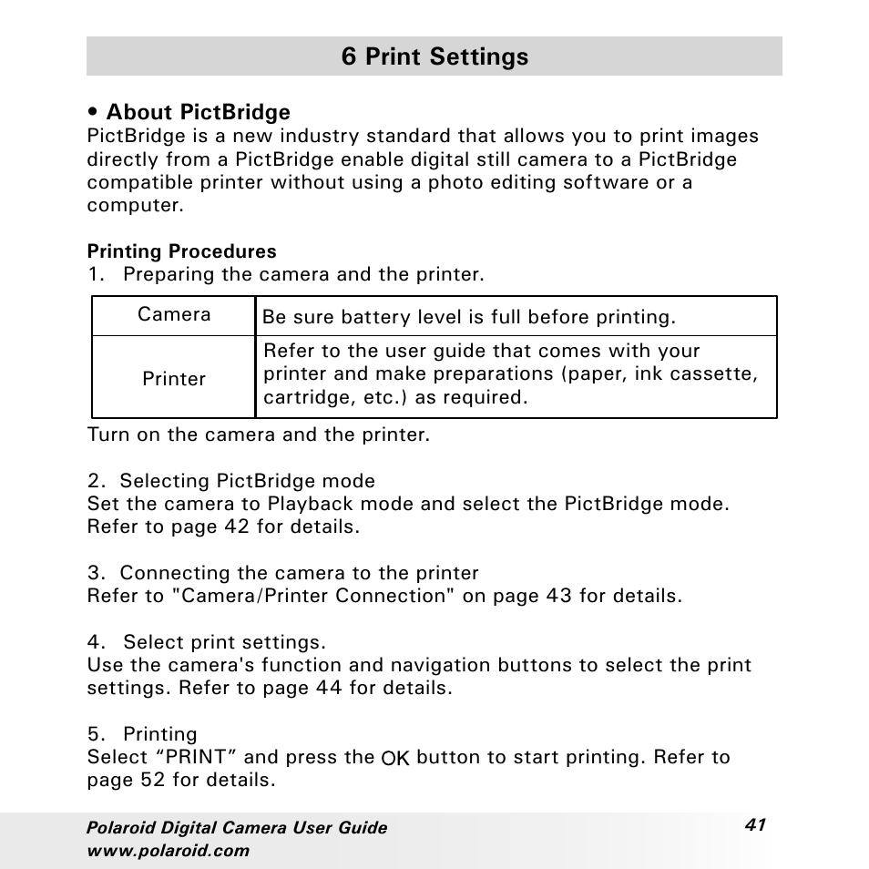 6 print settings | Polaroid a310 User Manual | Page 41 / 78