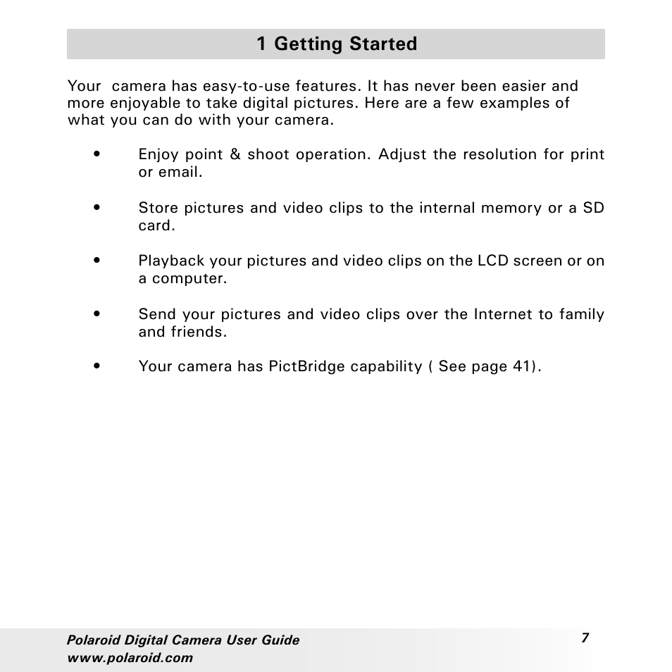 1 getting started | Polaroid a310 User Manual | Page 7 / 78