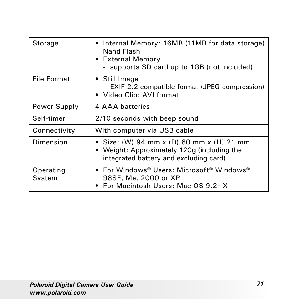 Polaroid a310 User Manual | Page 71 / 78