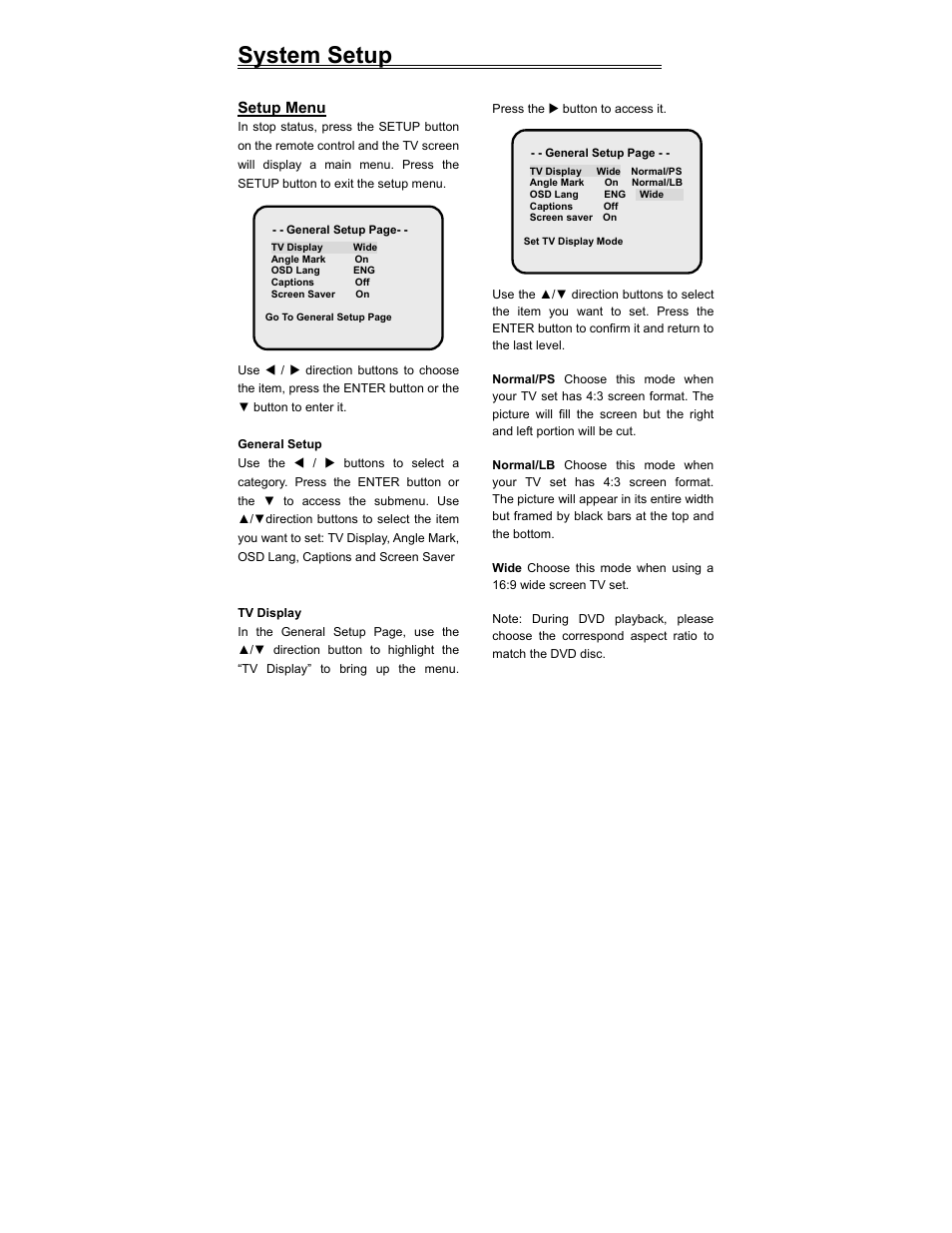 System setup | Polaroid PDV-0560M User Manual | Page 23 / 33