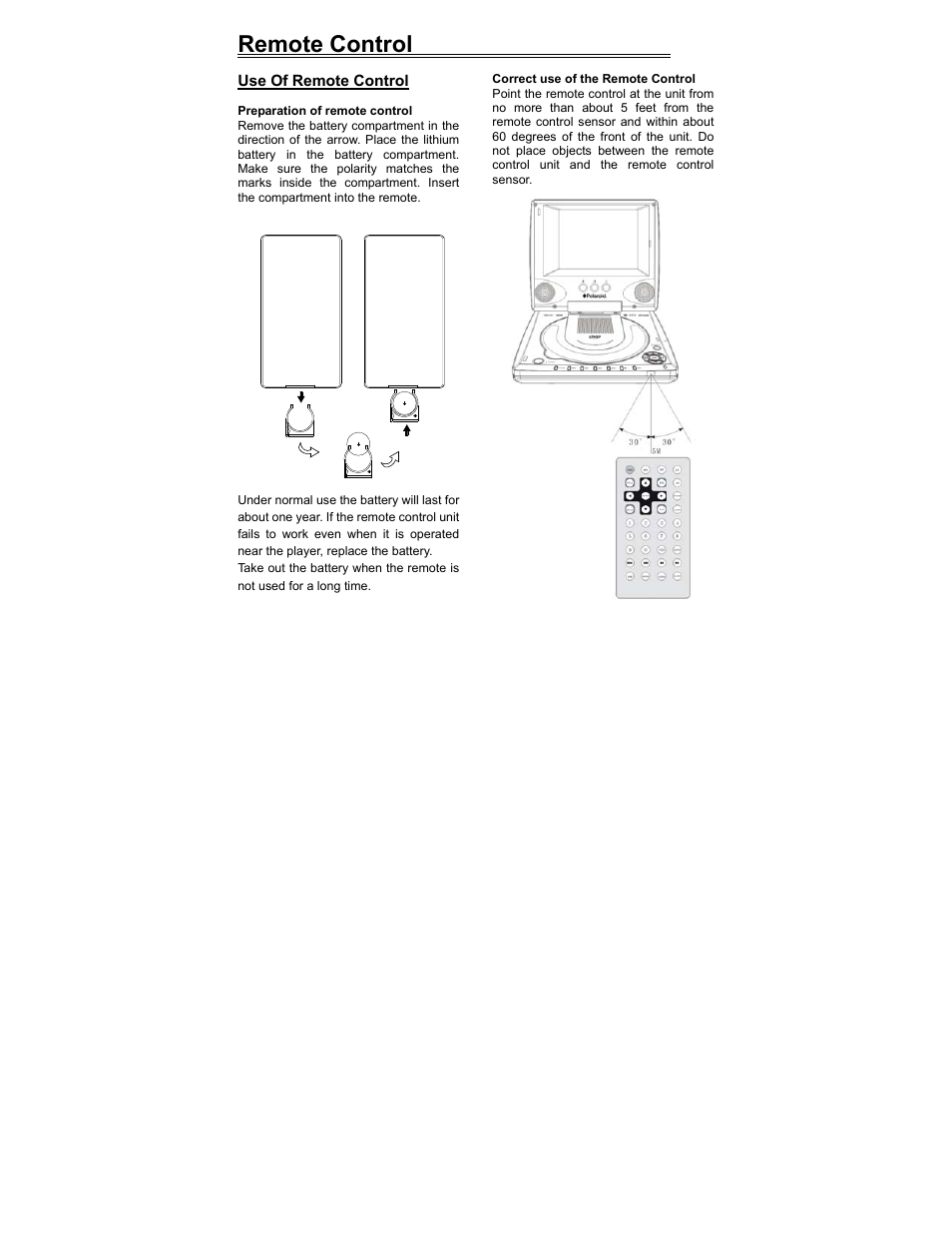 Remote control | Polaroid PDV-0560M User Manual | Page 9 / 33