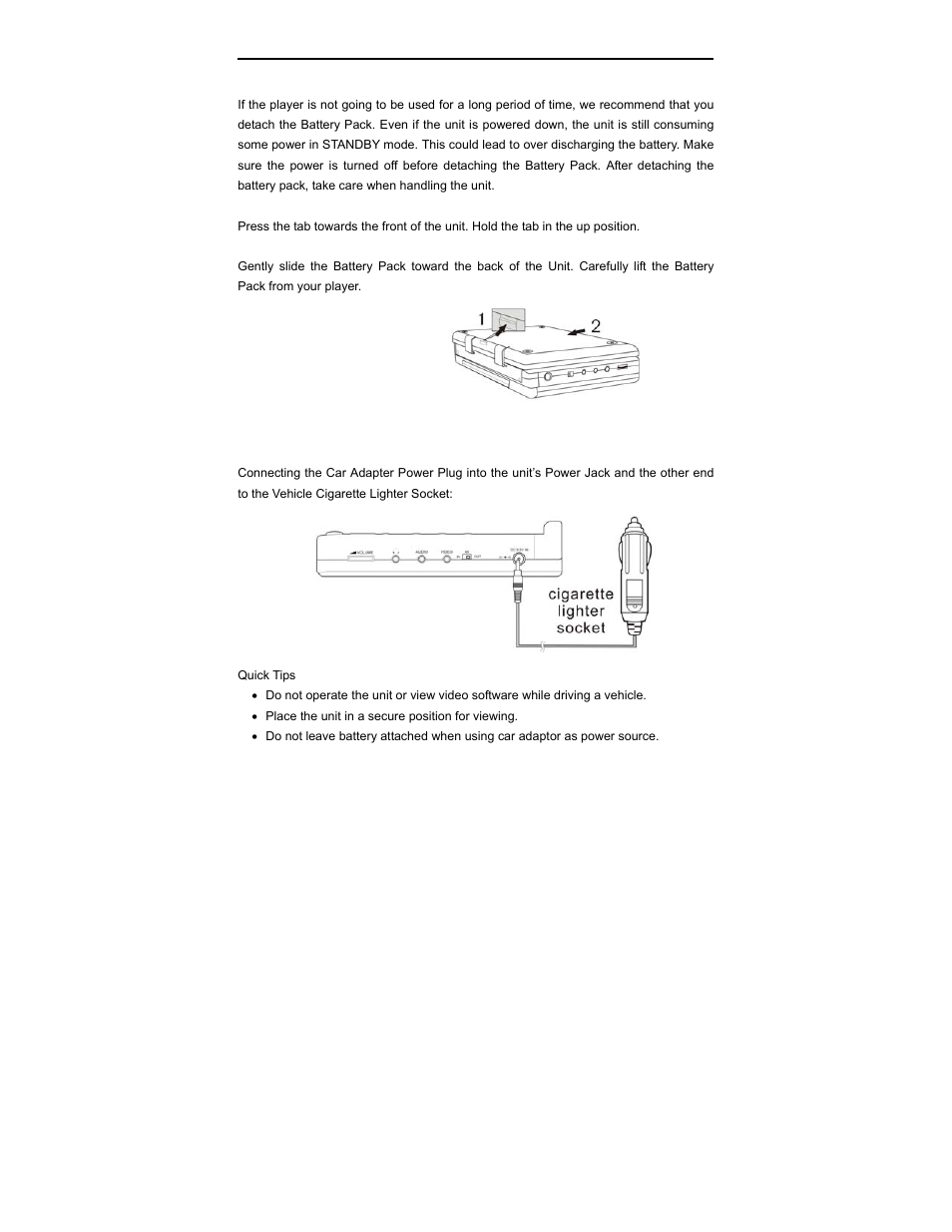 Detaching battery pack, Using a car adapter | Polaroid PDV-0713B User Manual | Page 15 / 30