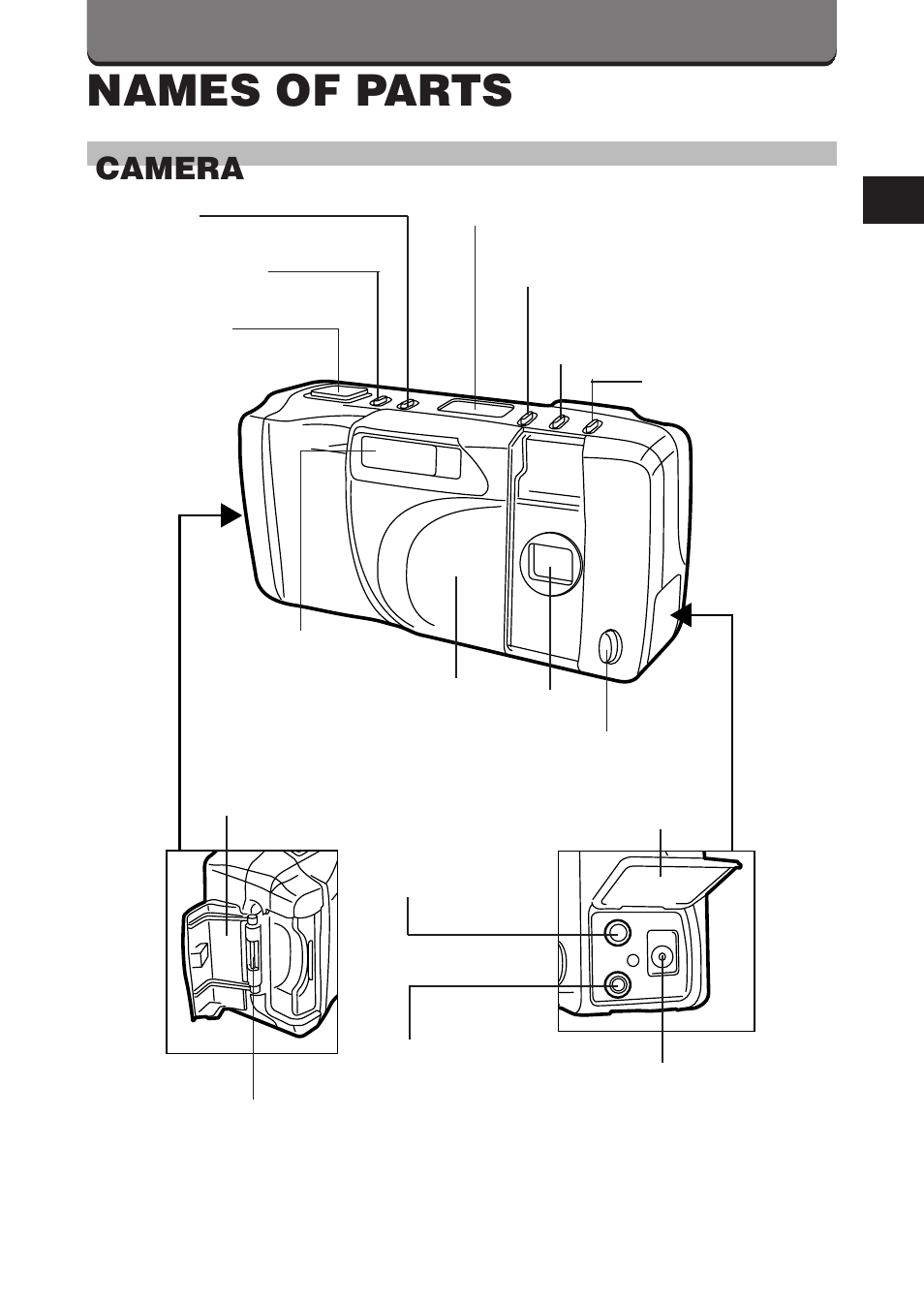Names of parts, Camera | Polaroid D-360L User Manual | Page 21 / 61