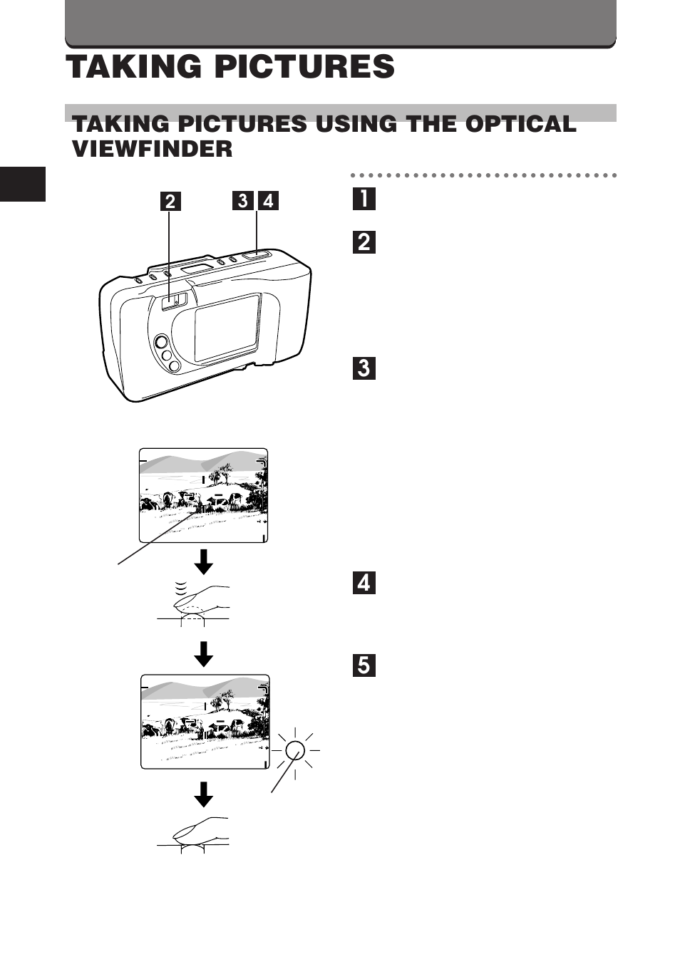 Taking pictures, Taking pictures using the optical viewfinder | Polaroid D-360L User Manual | Page 40 / 61