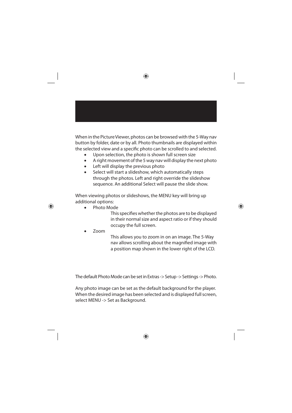 Picture viewer, Controls, Settings | Polaroid Freescape 20071016 User Manual | Page 20 / 57
