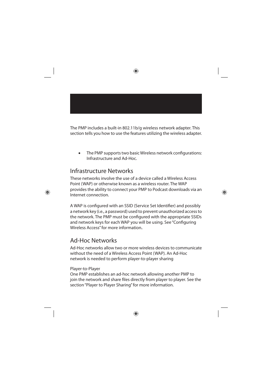 Wireless operation, Infrastructure networks, Ad-hoc networks | Polaroid Freescape 20071016 User Manual | Page 24 / 57