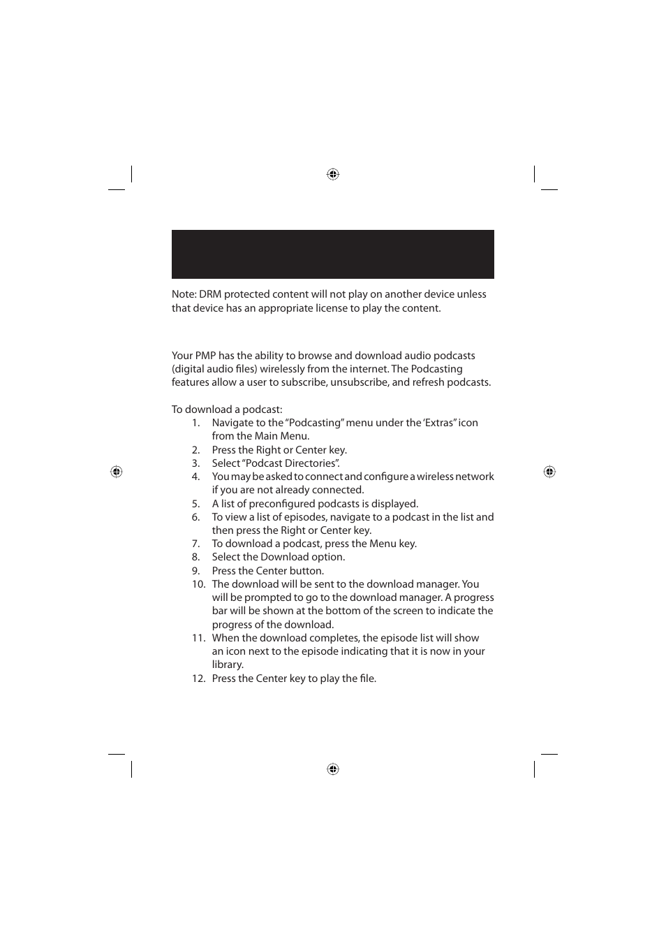 Wireless operation, Podcasting | Polaroid Freescape 20071016 User Manual | Page 29 / 57