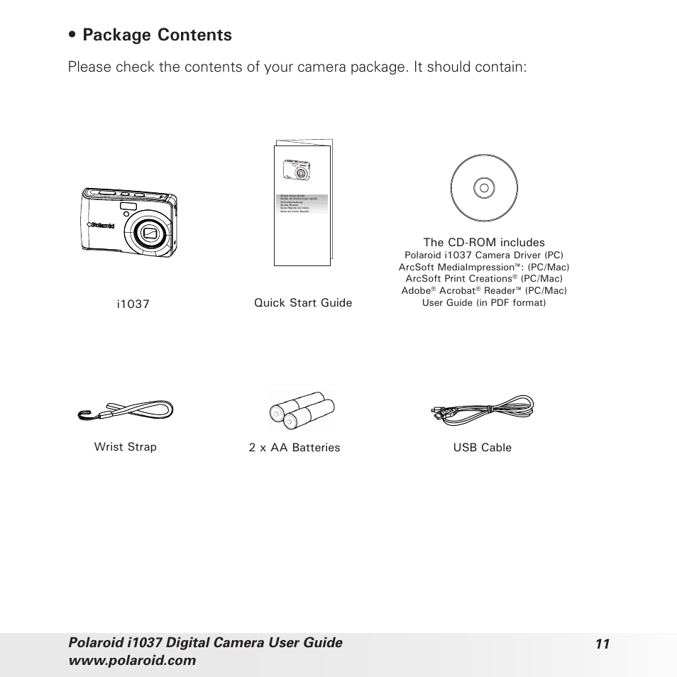 Package contents | Polaroid i1037 User Manual | Page 11 / 93