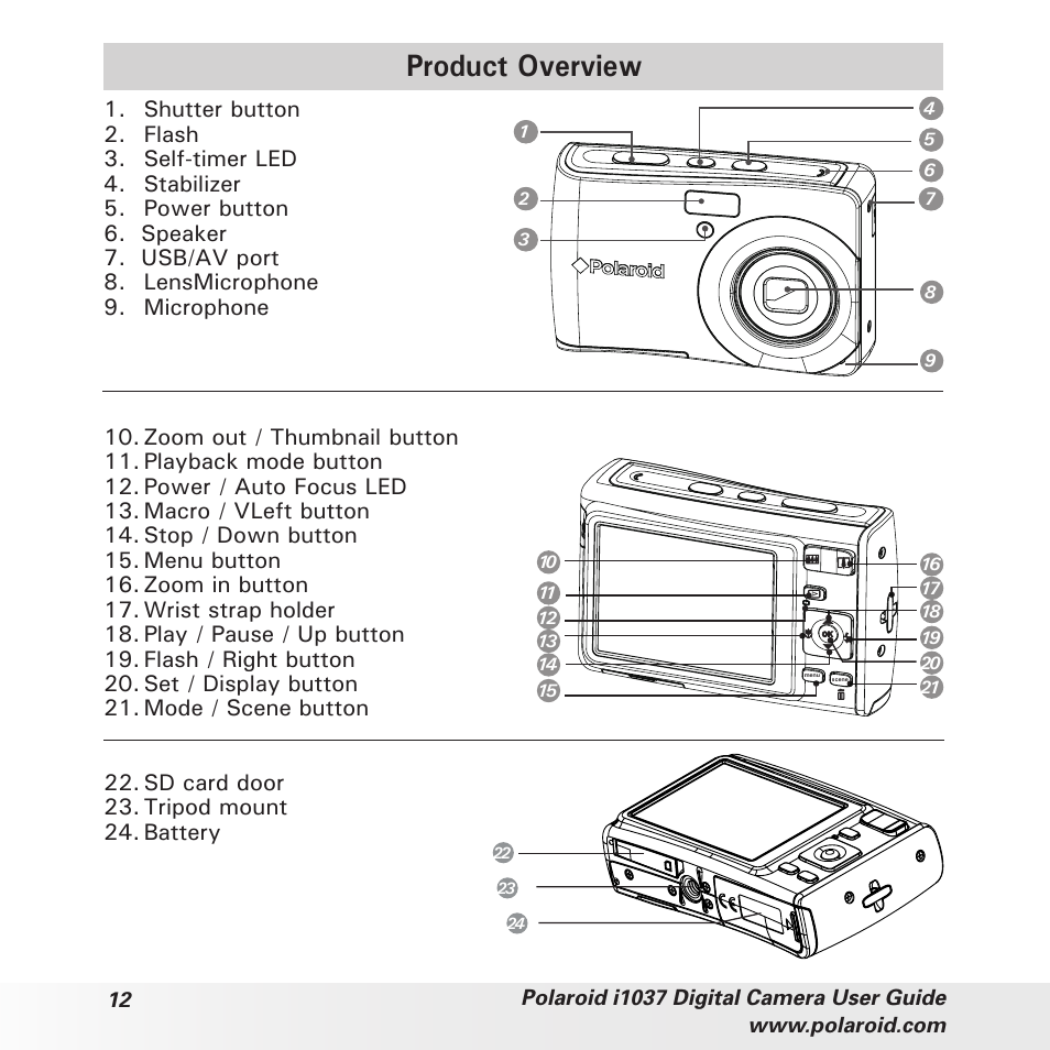 Product overview | Polaroid i1037 User Manual | Page 12 / 93