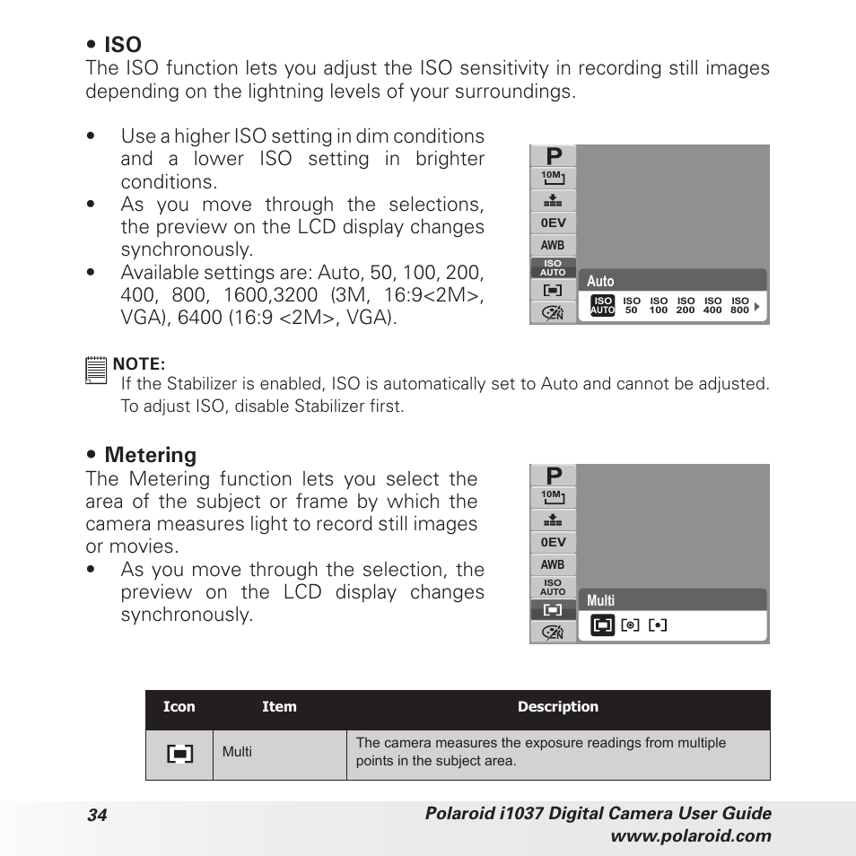 Metering | Polaroid i1037 User Manual | Page 34 / 93