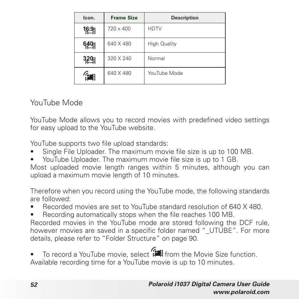 Youtube mode | Polaroid i1037 User Manual | Page 52 / 93