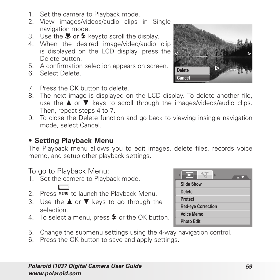 Setting playback menu | Polaroid i1037 User Manual | Page 59 / 93