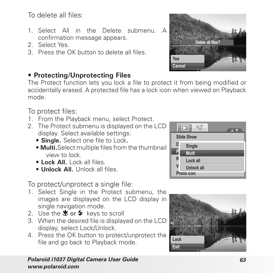 Protecting/unprotecting files | Polaroid i1037 User Manual | Page 63 / 93