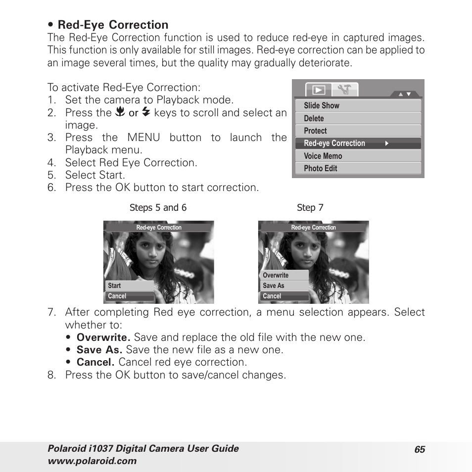 Red-eye correction | Polaroid i1037 User Manual | Page 65 / 93