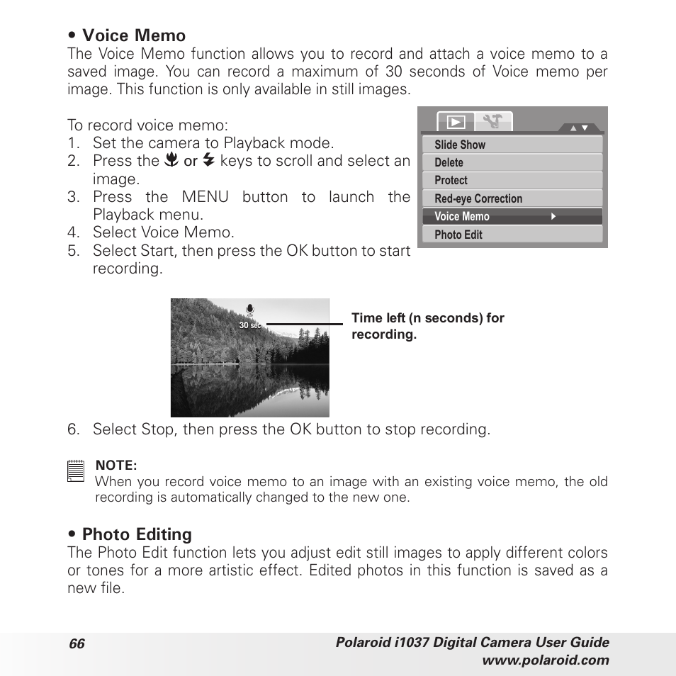Photo editing | Polaroid i1037 User Manual | Page 66 / 93