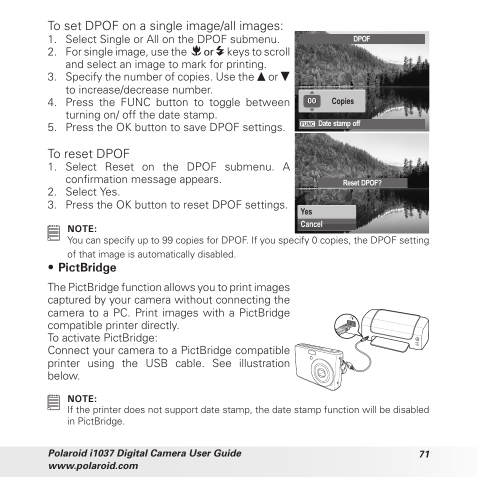 Pictbridge | Polaroid i1037 User Manual | Page 71 / 93