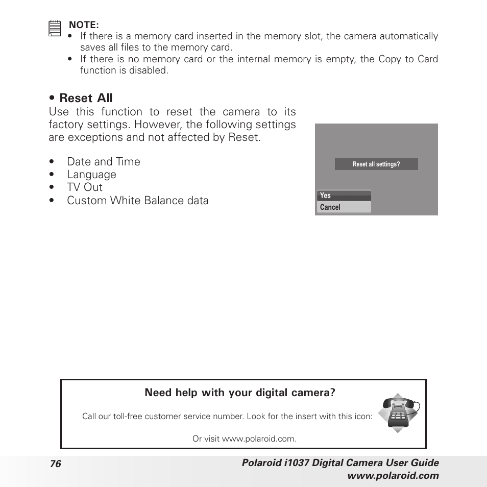 Reset all | Polaroid i1037 User Manual | Page 76 / 93