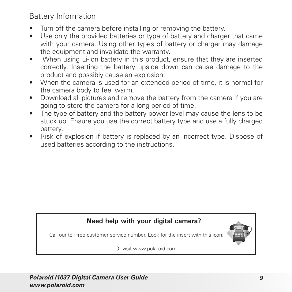 Battery information | Polaroid i1037 User Manual | Page 9 / 93