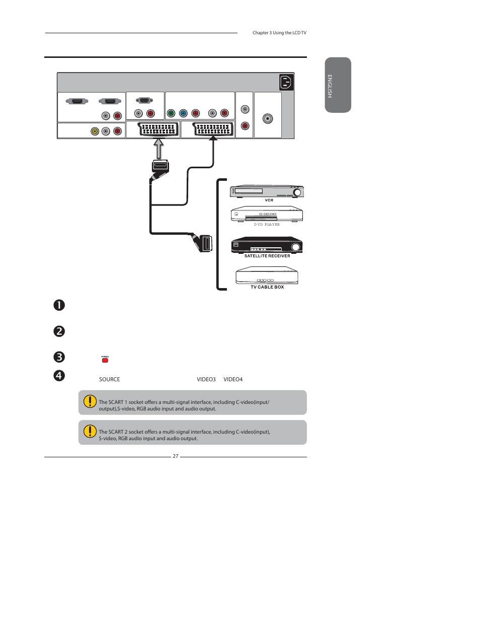 Connecting an a/v device with scart connector | Polaroid FLU-2632D User Manual | Page 27 / 46