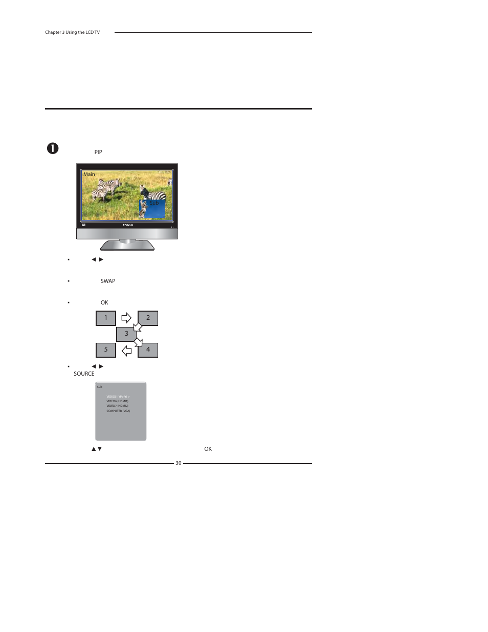 Chapter 3 using the features, Using picture-in-picture | Polaroid FLU-2632D User Manual | Page 30 / 46