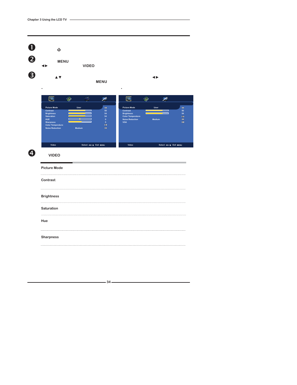 Customizing the video settings | Polaroid TLX-04640B User Manual | Page 34 / 65