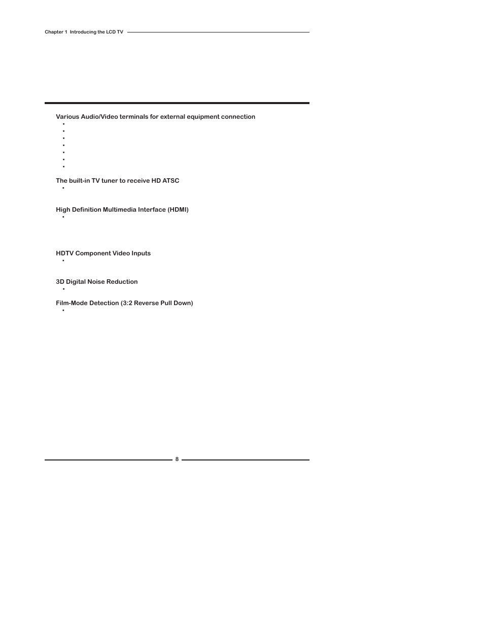 Chapter 1 introducing the lcd tv | Polaroid TLX-04640B User Manual | Page 8 / 65