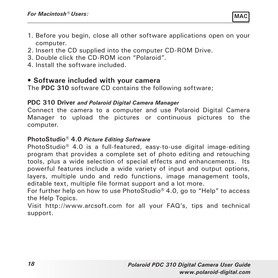 Software included with your camera | Polaroid PDC 310 User Manual | Page 18 / 36