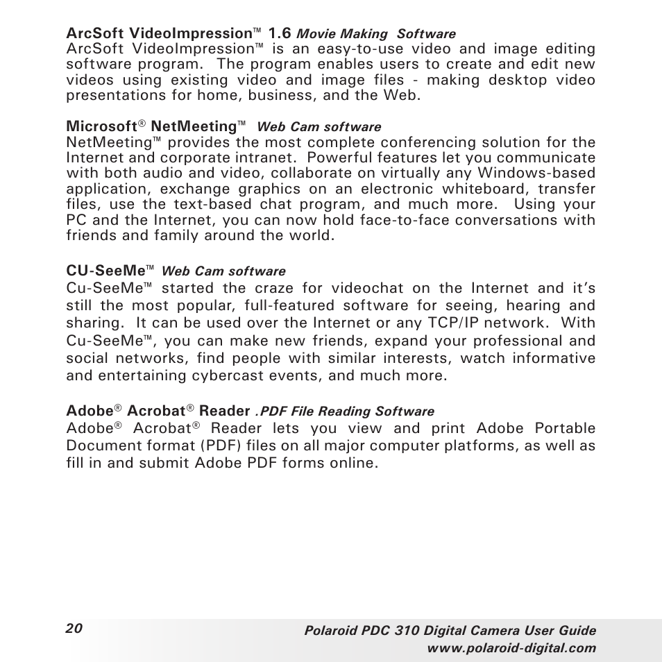 Polaroid PDC 310 User Manual | Page 20 / 36
