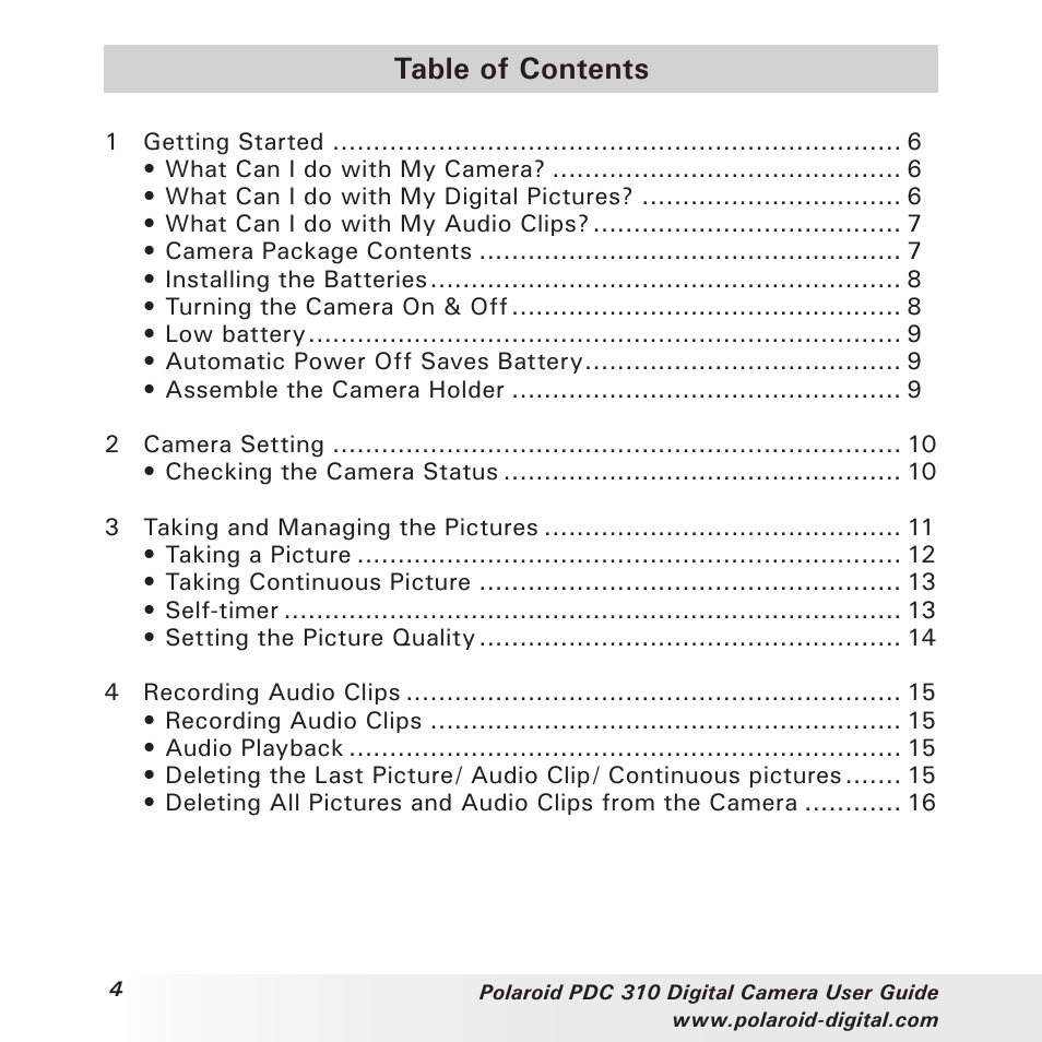Polaroid PDC 310 User Manual | Page 4 / 36