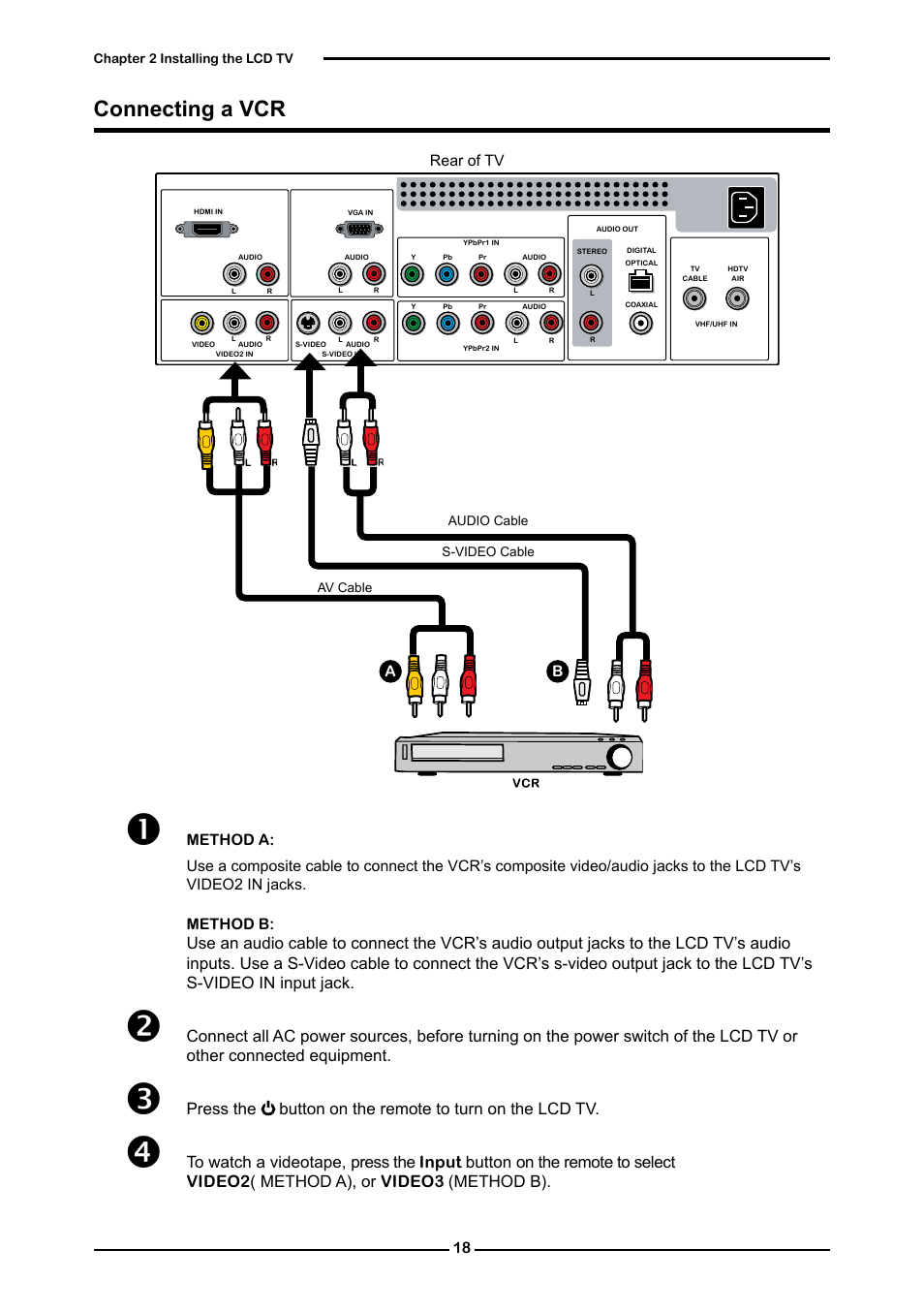 Connecting a vcr | Polaroid FLM-2632 User Manual | Page 19 / 59