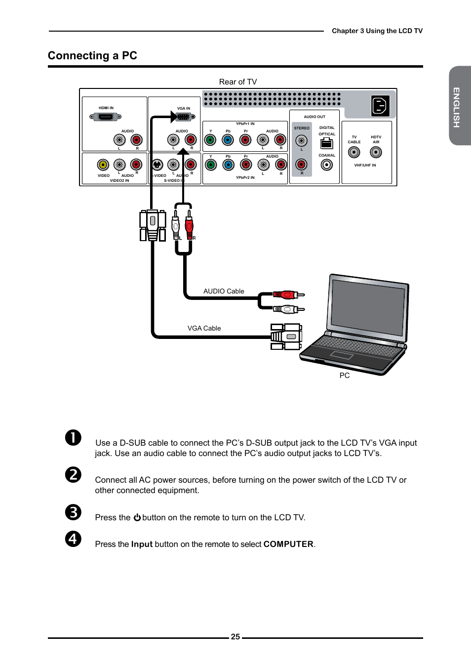 Connecting a pc | Polaroid FLM-2632 User Manual | Page 26 / 59
