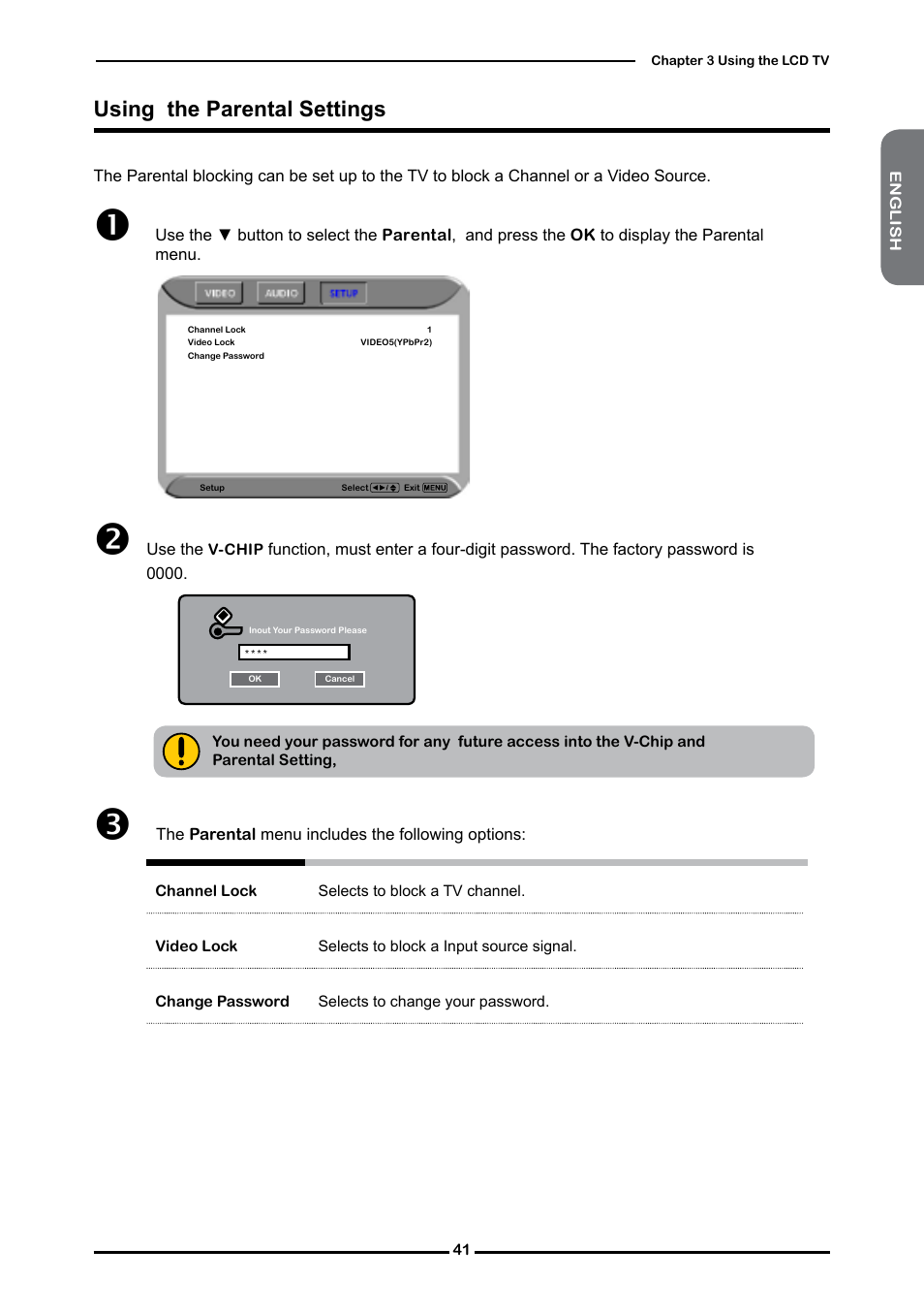Using the parental settings | Polaroid FLM-2632 User Manual | Page 42 / 59