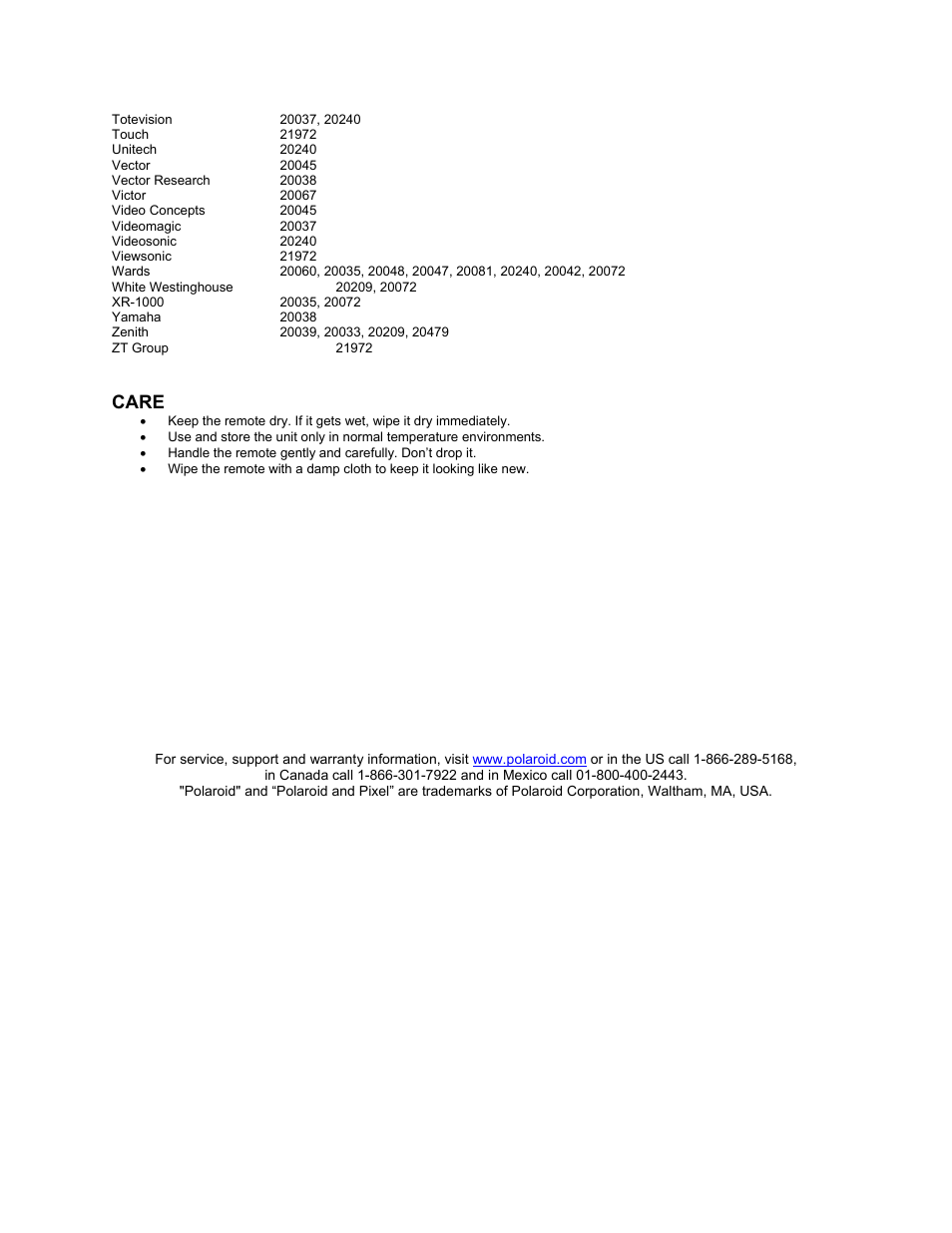 Care | Polaroid FLM-2632 User Manual | Page 58 / 59