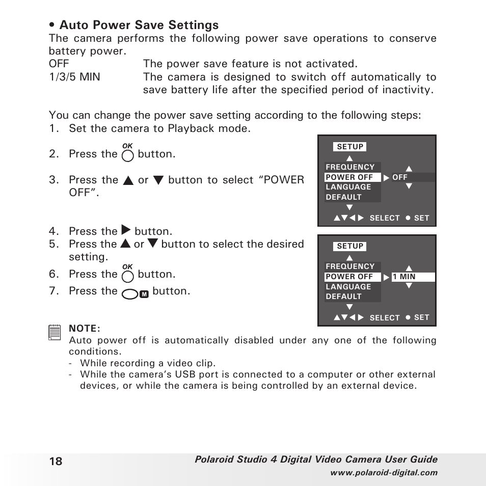 Auto power save settings | Polaroid Studio 4 User Manual | Page 18 / 78