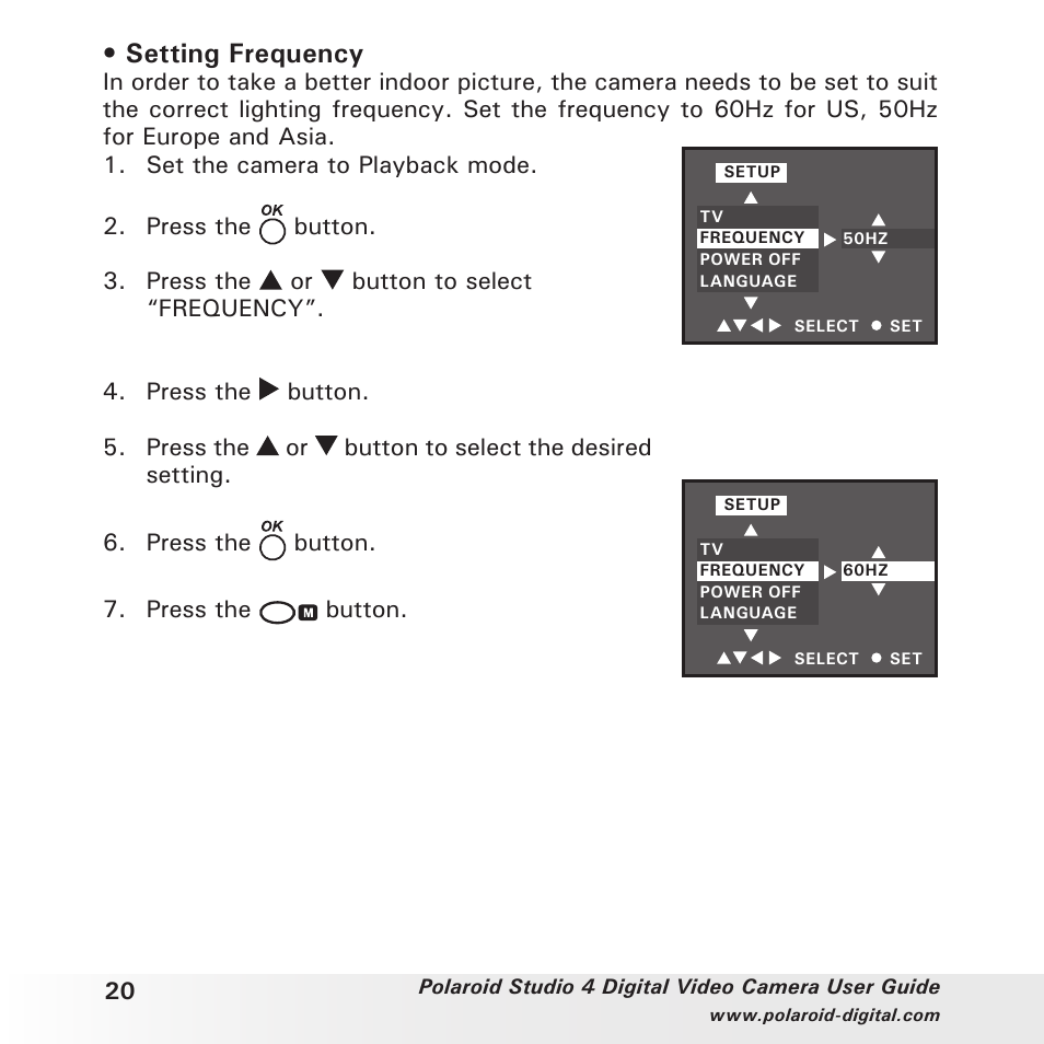 Setting frequency | Polaroid Studio 4 User Manual | Page 20 / 78