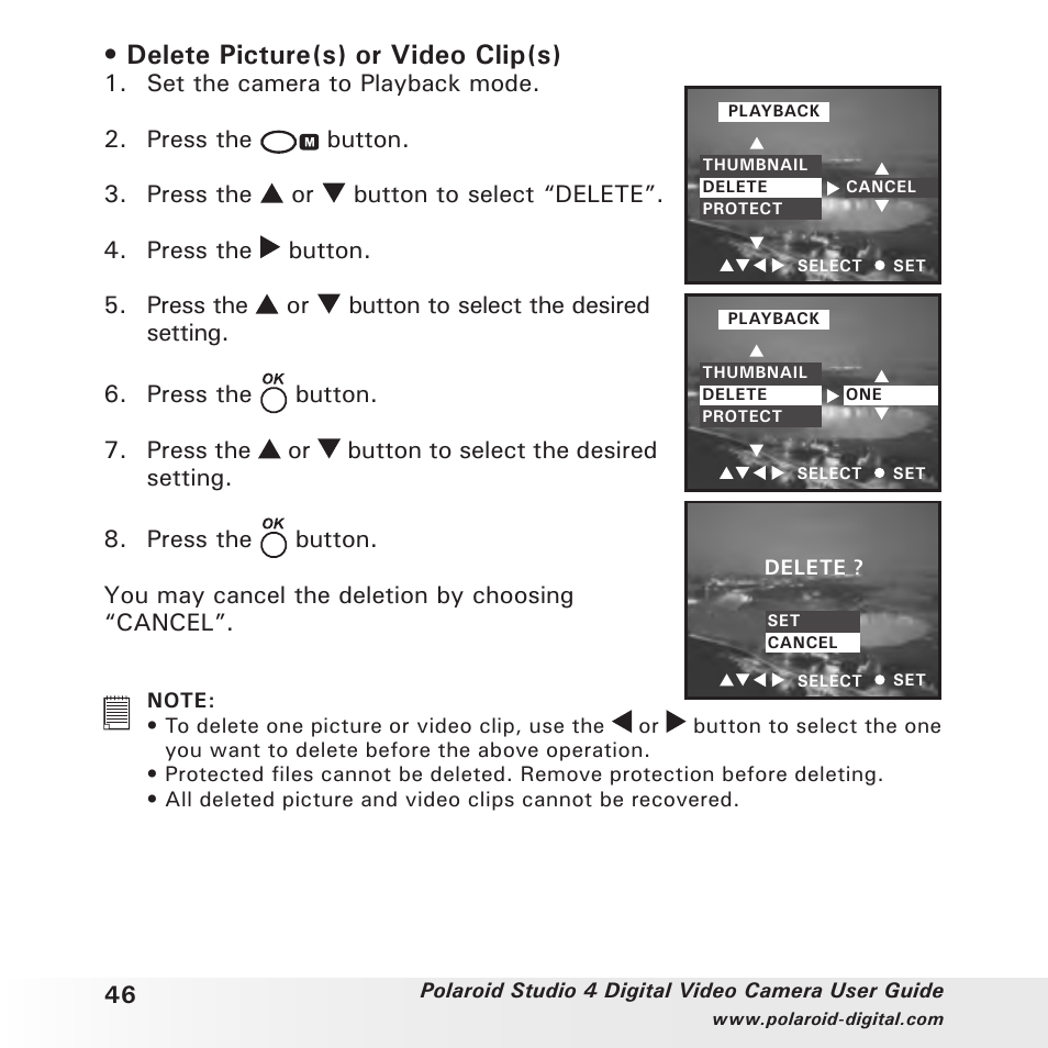 Delete picture(s) or video clip(s) | Polaroid Studio 4 User Manual | Page 46 / 78
