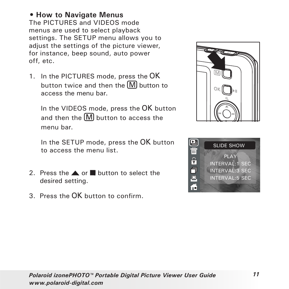 How to navigate menus | Polaroid User Guide User Manual | Page 11 / 70