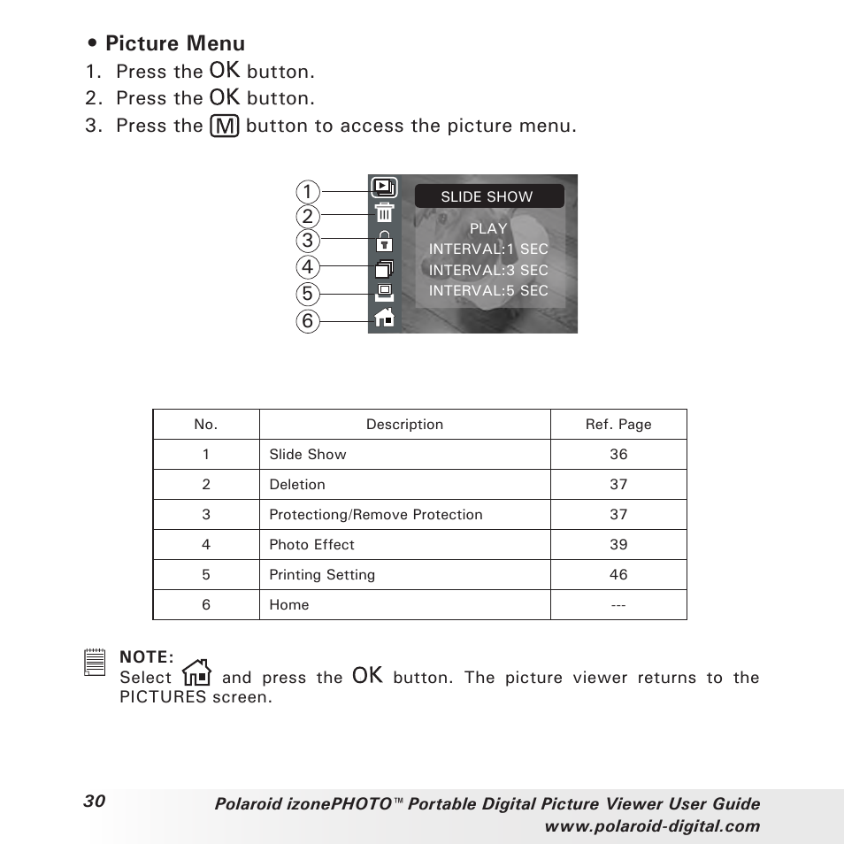 Picture menu | Polaroid User Guide User Manual | Page 30 / 70