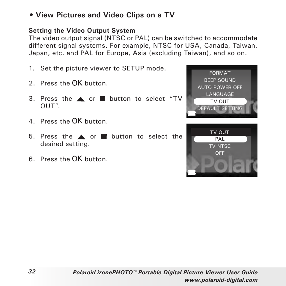 View pictures and video clips on a tv | Polaroid User Guide User Manual | Page 32 / 70