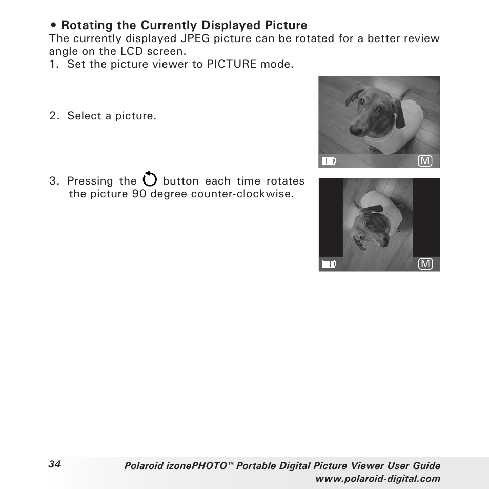 Rotating the currently displayed picture | Polaroid User Guide User Manual | Page 34 / 70