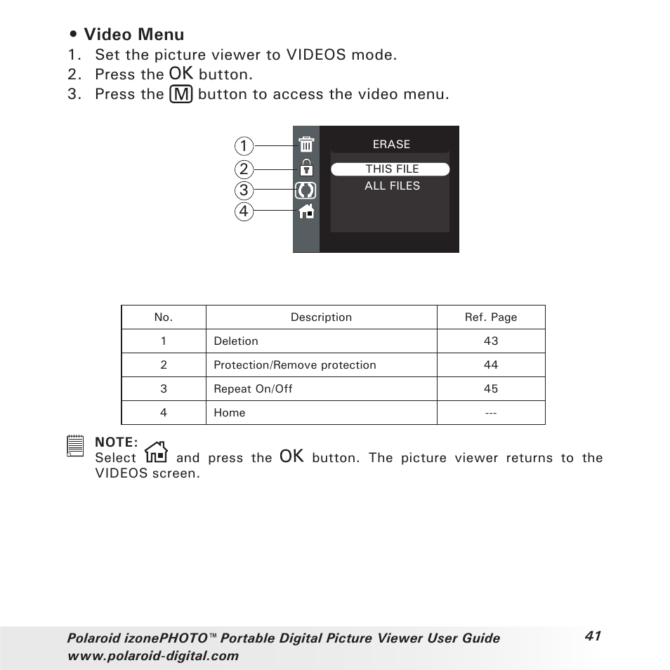 Video menu | Polaroid User Guide User Manual | Page 41 / 70