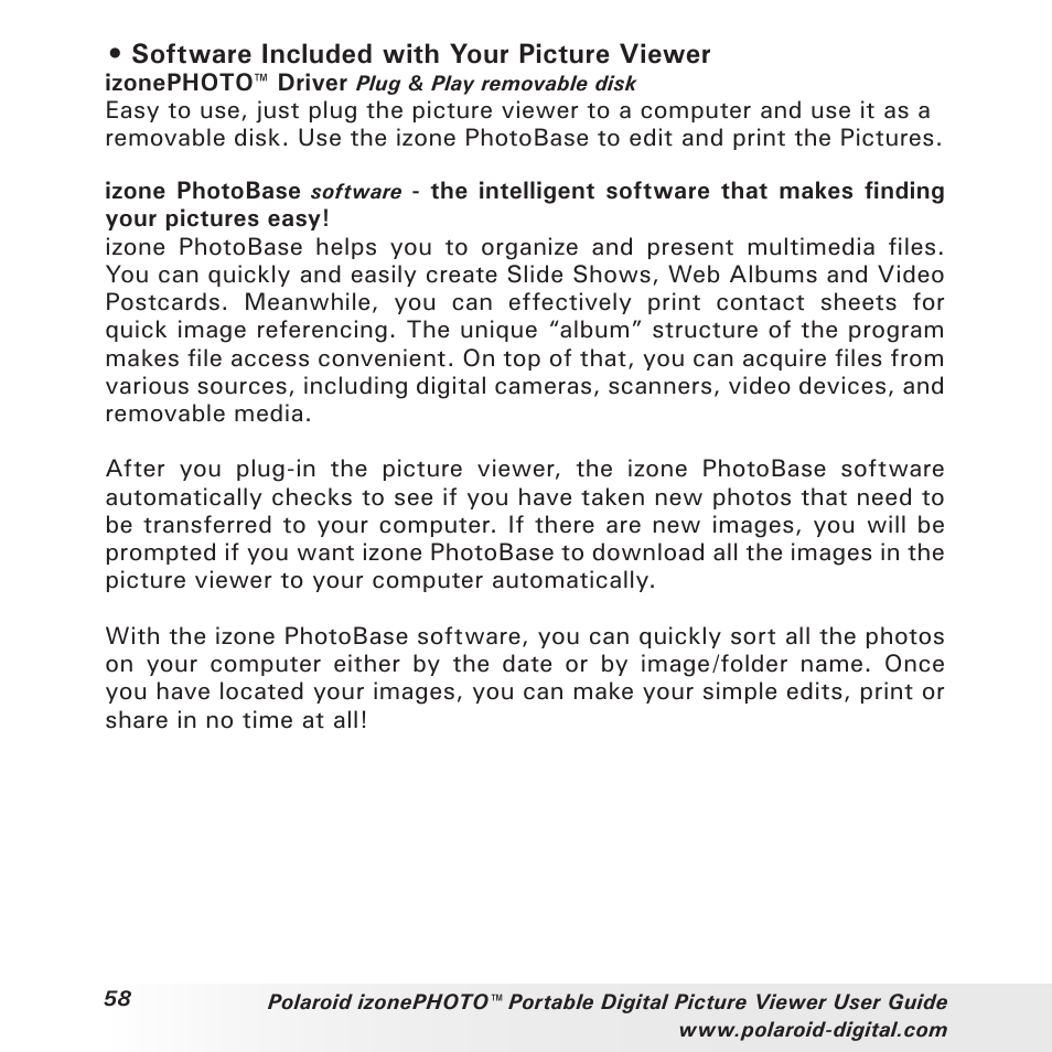 Software included with your picture viewer | Polaroid User Guide User Manual | Page 58 / 70