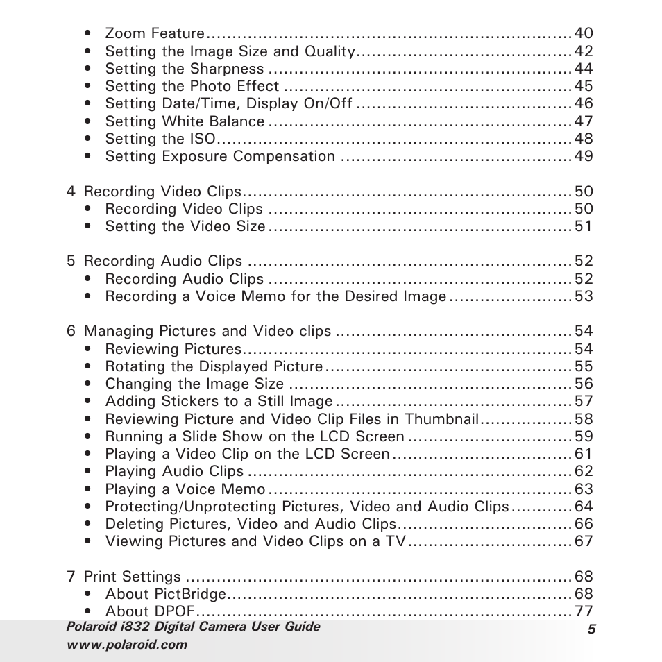 Polaroid i832 User Manual | Page 5 / 110