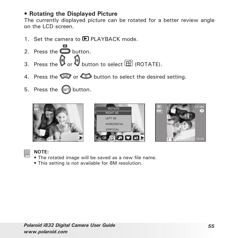 Rotating the displayed picture | Polaroid i832 User Manual | Page 55 / 110