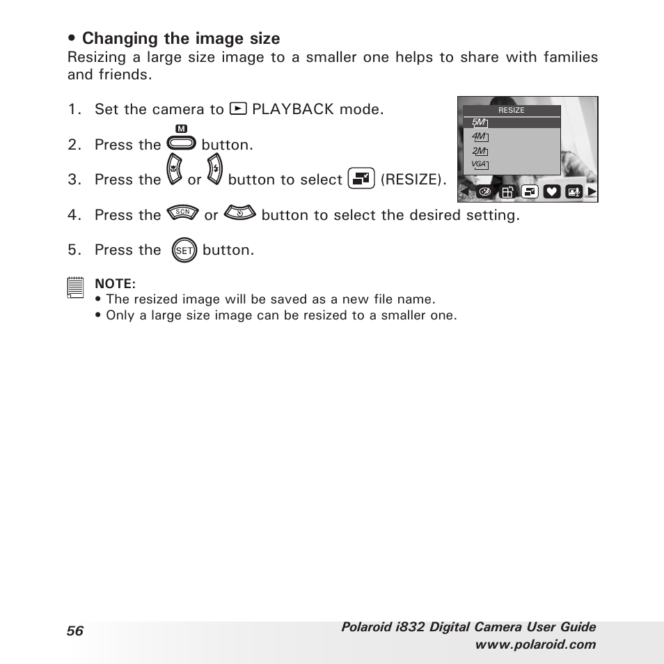 Changing the image size | Polaroid i832 User Manual | Page 56 / 110