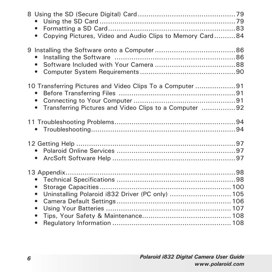 Polaroid i832 User Manual | Page 6 / 110