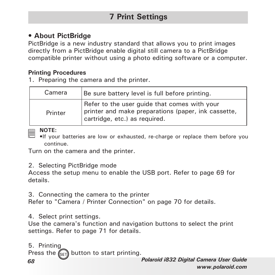 7 print settings | Polaroid i832 User Manual | Page 68 / 110