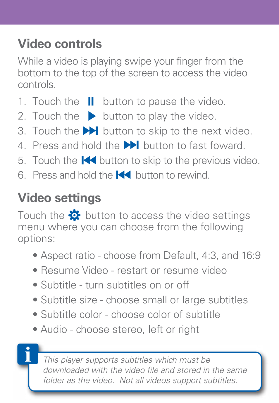 Video controls, Video settings | Polaroid PMP500-4 User Manual | Page 13 / 32